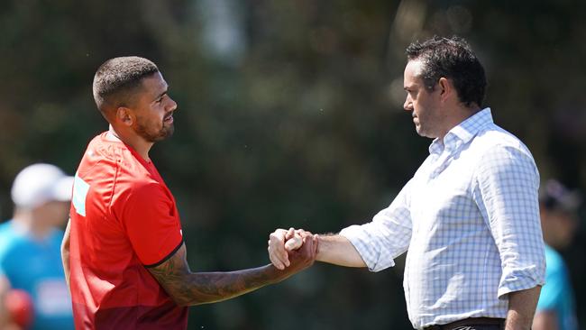 Simon Leathlean with Brad Hill in 2019. Picture: AAP Image/Michael Dodge