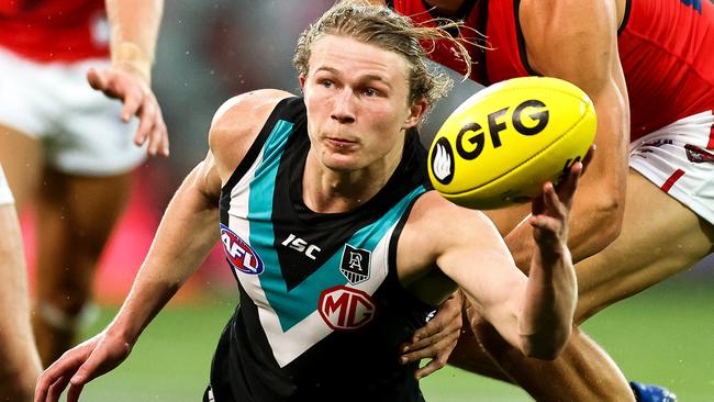 Xavier Duursma was solid for Port Adelaide against Essendon. Picture: Daniel Kalisz/Getty Images