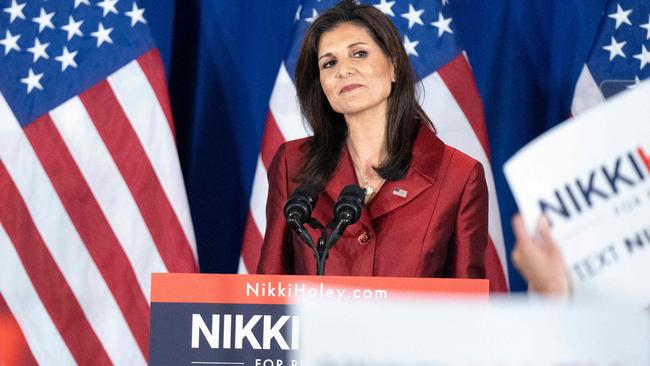 Republican presidential candidate and former governor Nikki Haley at a primary election night party in Charleston, South Carolina, on Saturday night. Picture: Getty Images