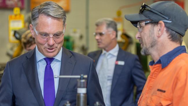 Acting Prime Minister Richard Marles meets students at the Regency Park TAFE campus. Picture: Ben Clark