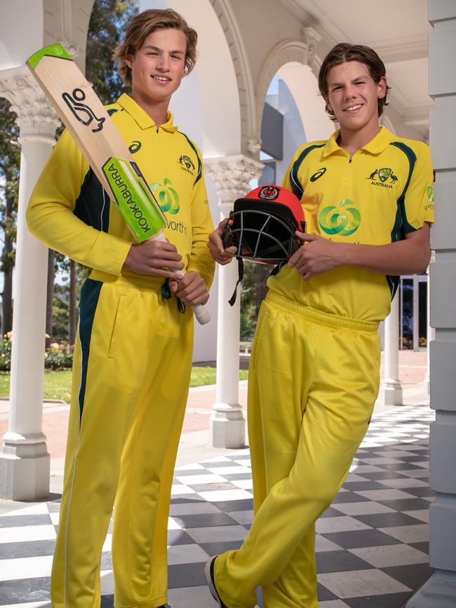 Cricket Australia under-19 teammates Sam Rahaley and Kyle Brazell both played in Rostrevor’s First XI against St Peter’s on Friday. Picture: AAP/Mike Burton