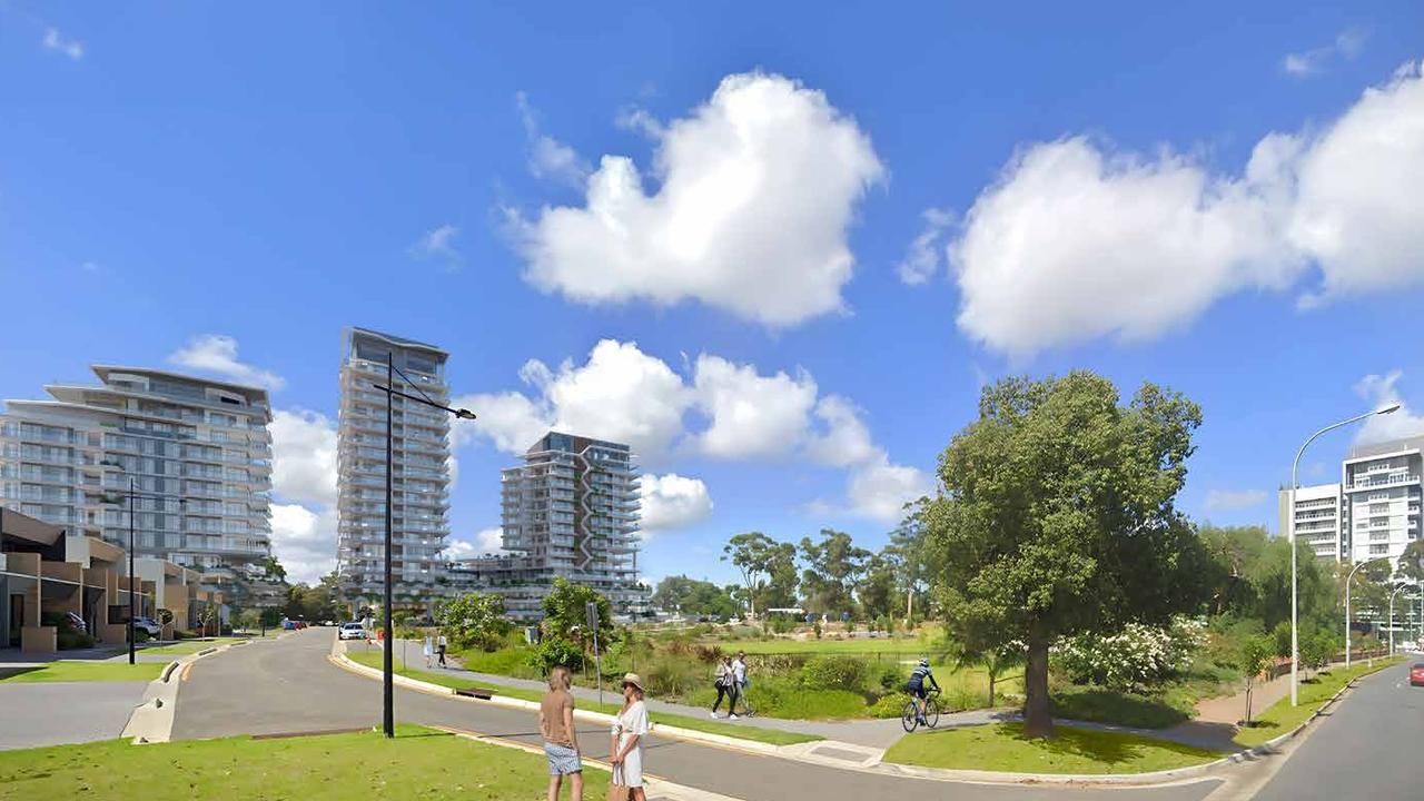 An artist impression of the proposed 20-storey residential tower at the Glenside housing development. Picture: Hames Sharley / URPS