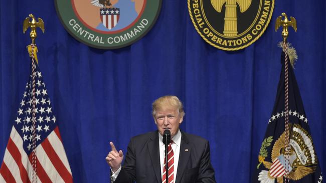 US President Donald Trump speaks following a visit to the US Central Command and Special Operations Command at MacDill air force Base on February 6, 2017 in Tampa, Florida. Picture: AFP / Mandel Ngan.