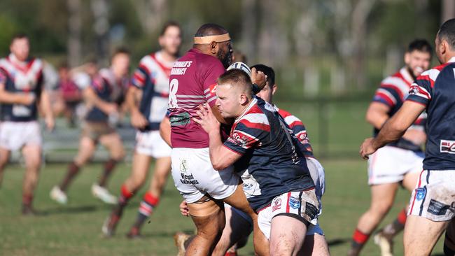 Casino prop Joash Toringi met by the Kyogle defence. Picture: DC Sports Photography