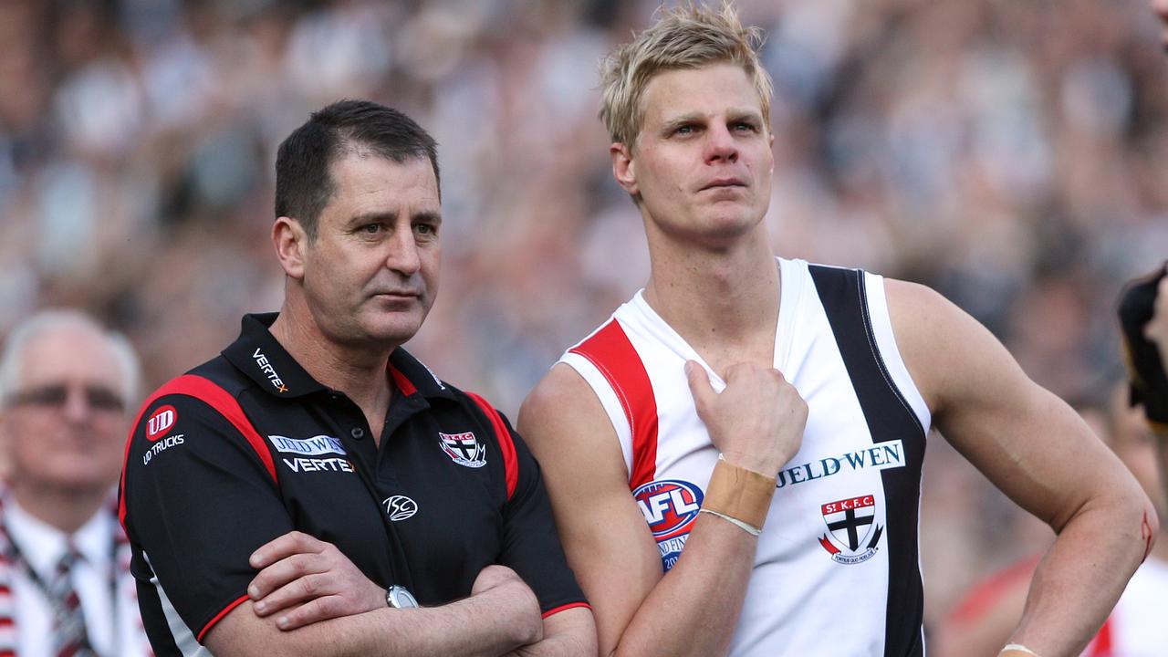 Ross Lyon and Nick Riewoldt after the 2010 Grand Final Replay.