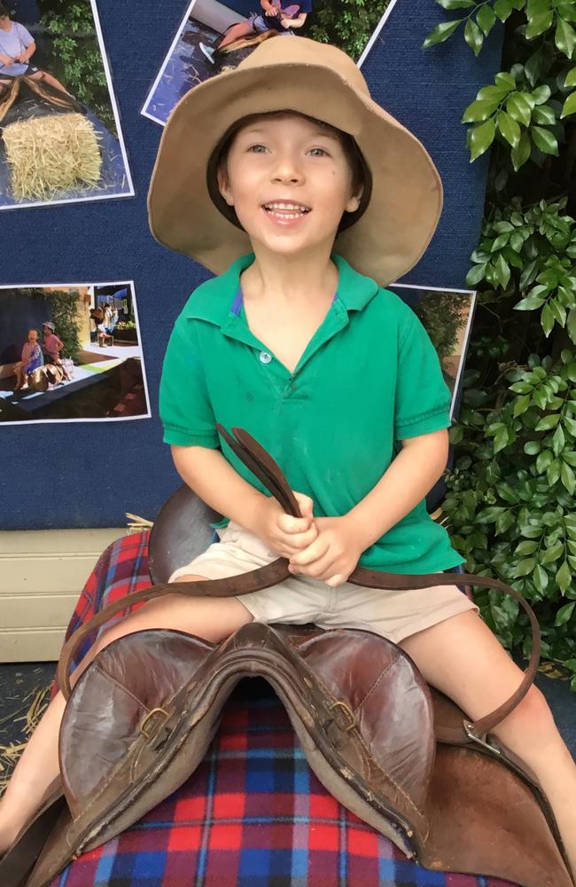 Jack Connor at Uniting Preschool Grafton rides on a saddle as part of his learning journey.