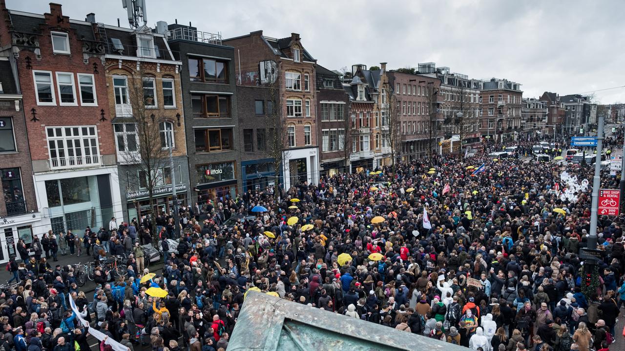 Anti lockdown protesters on Museumplein in Amsterdam on January 3. (Photo by Sanne Derks/Getty Images)