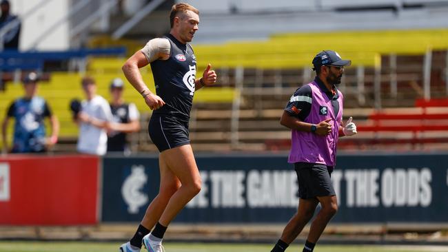 He came from the field but the Blues are confident he will be fine for Round 1. Picture: Michael Willson/AFL Photos