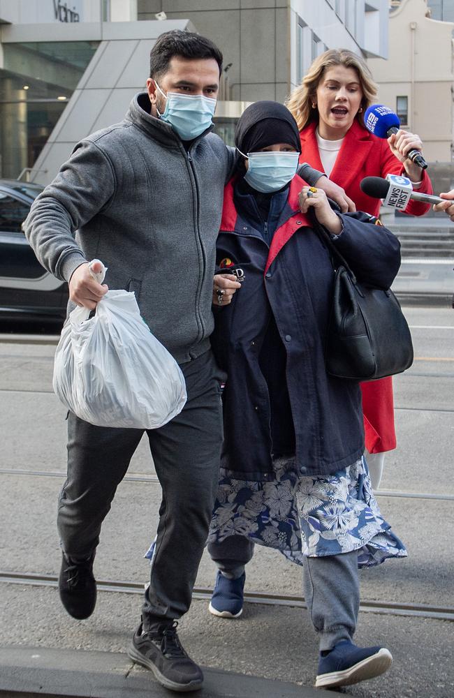 Sakina Muhammad Jan, with a male family member, coerced her daughter into marriage. the Melbourne County Court on Tuesday. Picture: NewsWire / Nicki Connolly