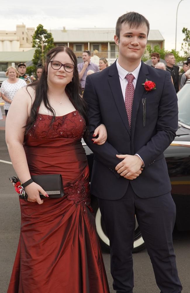 Caleb Thomas and Ebony Potter arriving at the 2023 Kingaroy State High school formal.