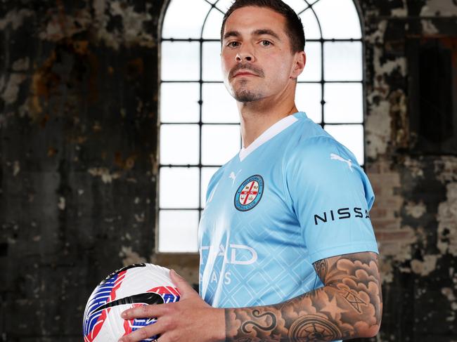 SYDNEY, AUSTRALIA - OCTOBER 10: Jamie Maclaren of Melbourne City poses during the A-Leagues 2023/24 Season Launch at Carriageworks on October 10, 2023 in Sydney, Australia. (Photo by Mark Metcalfe/Getty Images)