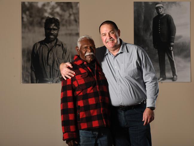 PRINTS AMONG MEN: Aboriginal trackers have been instrumental in solving some of the state’s biggest crimes, and today they are being honoured and celebrated by SAPOL as part of their Foundation Day celebrations. Pictured are retired community constable Stanley Douglas with Superintendent Paul Roberts. Picture: Tricia Watkinson