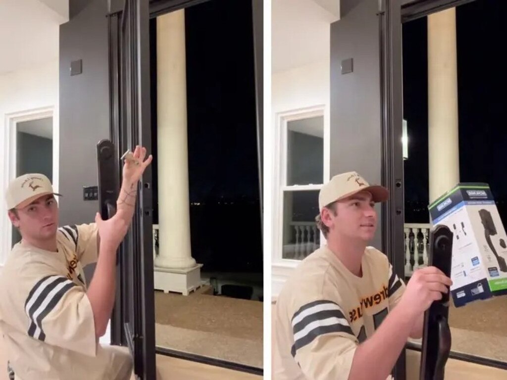 Swatosh’s boyfriend later revealed in a video posted to his account that he had hightailed it to Home Depot to get a new lock for the front door of the home. Picture: sanzone/TikTok