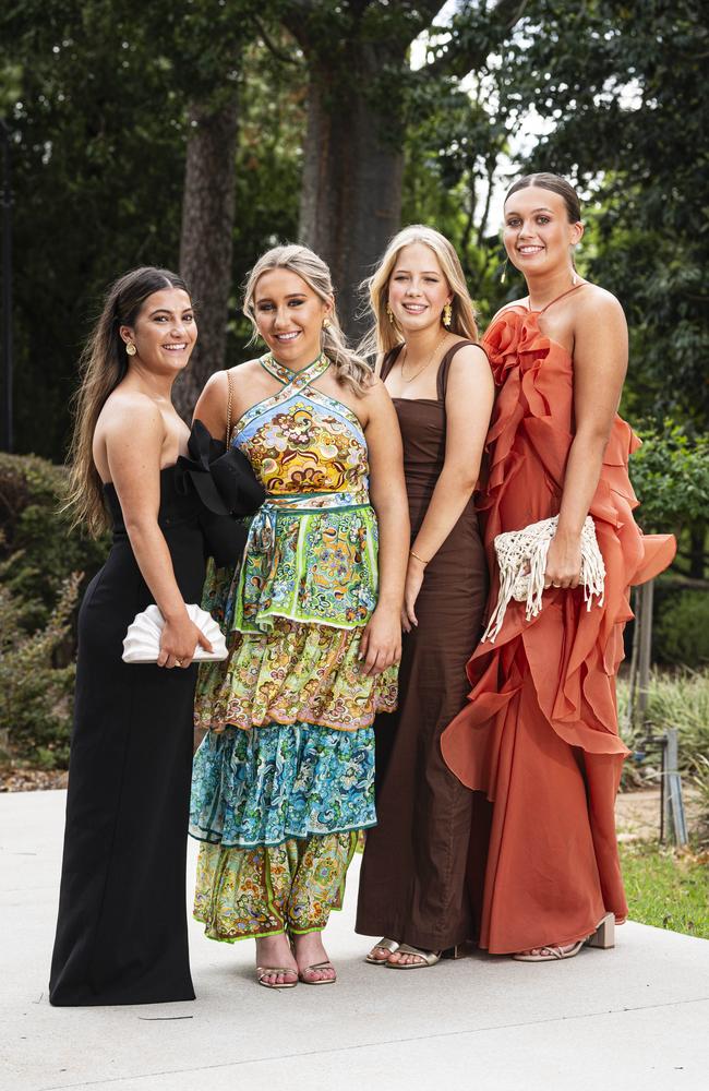 Graduates (from left) Francesca Daboul, Gemma Rub, Freja Toft and Lillie Cannon as Downlands College year 12 students come together for their valedictory mass at the college, Saturday, November 16, 2024. Picture: Kevin Farmer