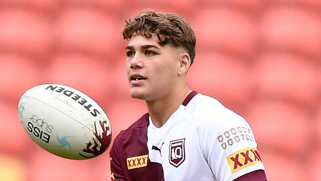 BRISBANE, AUSTRALIA - JUNE 26: Reece Walsh during a Queensland Maroons State of Origin captain's run at Suncorp Stadium on June 26, 2021 in Brisbane, Australia. (Photo by Matt Roberts/Getty Images)