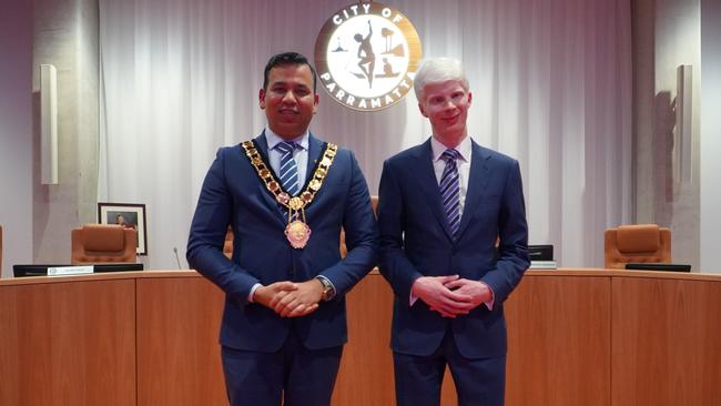 Parramatta Lord Mayor Sameer Pandey and Deputy Lord Mayor Cameron Maclean.