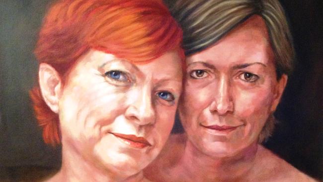 Ladies in Waiting: Robyn Ross’s Archibald Prize entry depicting former PM Tony Abbott’s sister, Christine Forster, with partner Virginia Edwards.