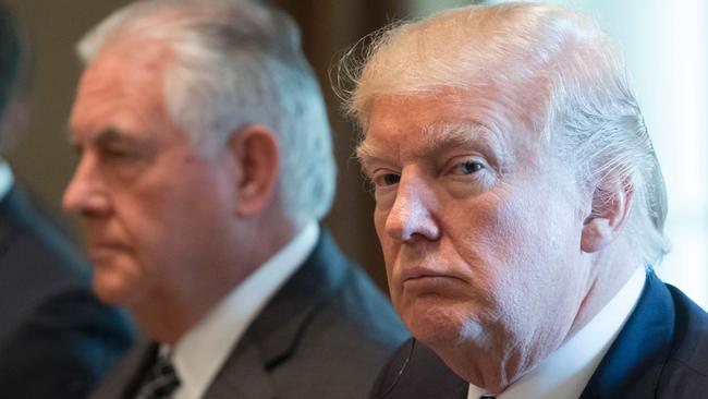 US President Donald Trump sits alongside US Secretary of State Rex Tillerson. Picture: AFP