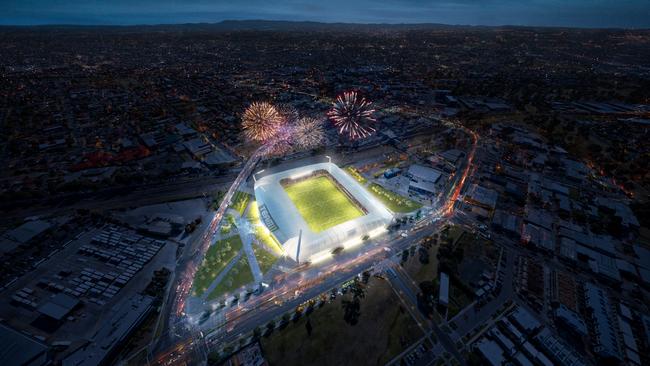 The aerial artist's impression of the proposed Dandenong Stadium for Team 11's southeast Melbourne A-League bid.