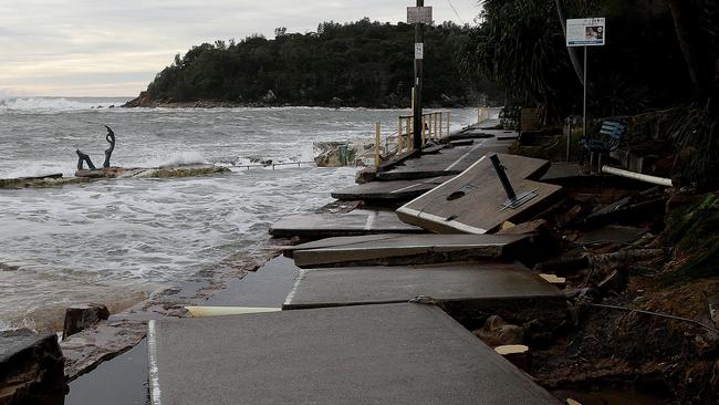 Aftermath of the severe storm on Northern Beaches. Fairy Bower Pool where the iconic sculpture is damaged and the toilet blocks are gone.