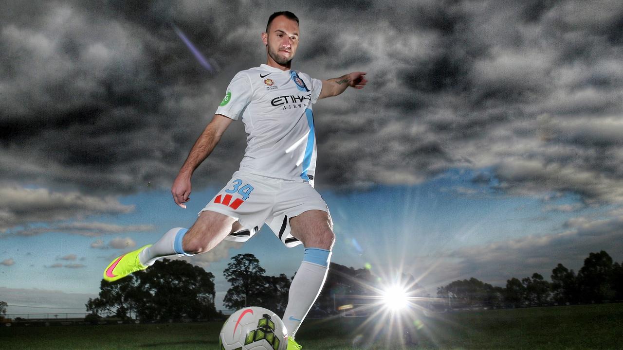 New Melbourne City player Ivan Franjic gets a feel for his new strip, Melbourne. 3rd June 2015. Picture: Colleen Petch.