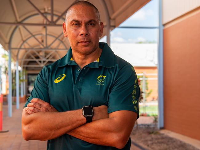 Patrick Johnson as Olympians and scholarship coaches run training sessions for Katherine youth at RAAF Base Tindal. Picture: Pema Tamang Pakhrin