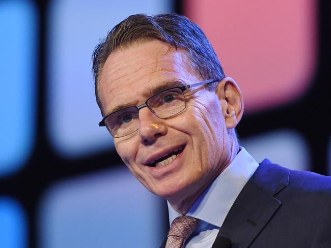 BHP Chief Executive Officer Andrew Mackenzie addresses the Australian Financial Review Business Summit in Sydney, Tuesday, March 6, 2018. (AAP Image/Dean Lewins) NO ARCHIVING