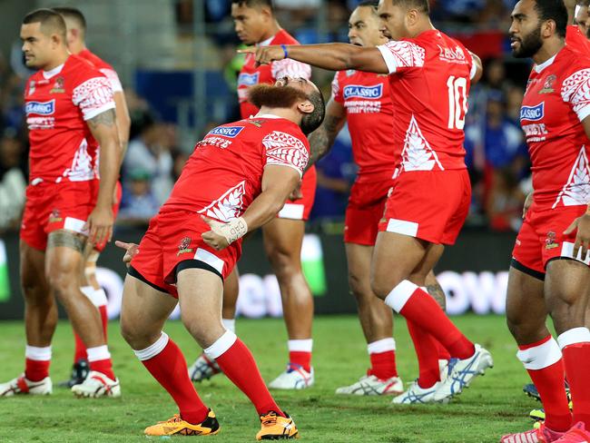 The Tongans perform the Sipi Tau. Picture: Adam Head