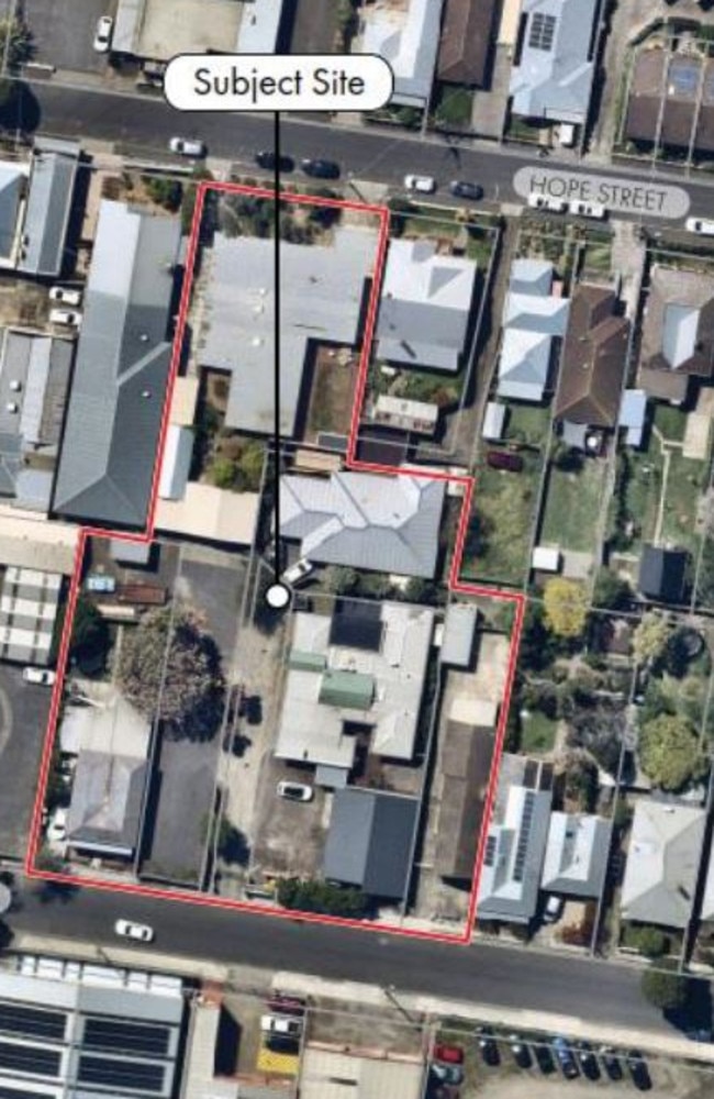 Aerial view of the land in Geelong West that Up Property want to build the apartments on.