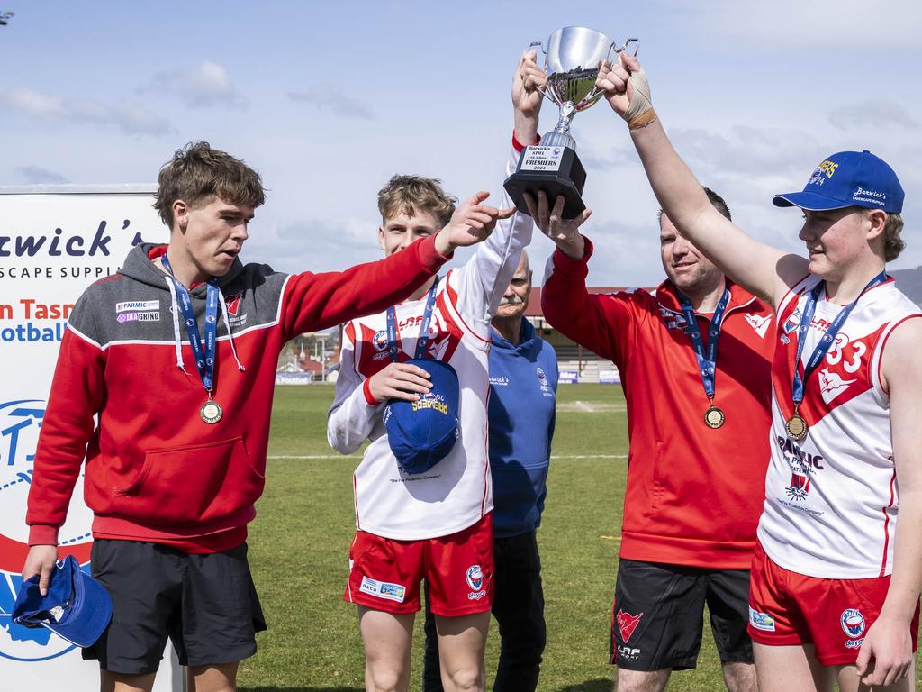 STJFL Grand finals U16 Boys Clarence v Glenorchy at North Hobart Oval - Winner Clarence. Picture: Caroline Tan