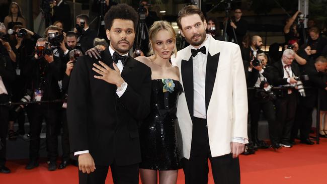 The Weeknd, Lily-Rose Depp and director Sam Levinson attend the The Idol red carpet during the 76th annual Cannes Film Festival. Picture: Mike Coppola/Getty Images