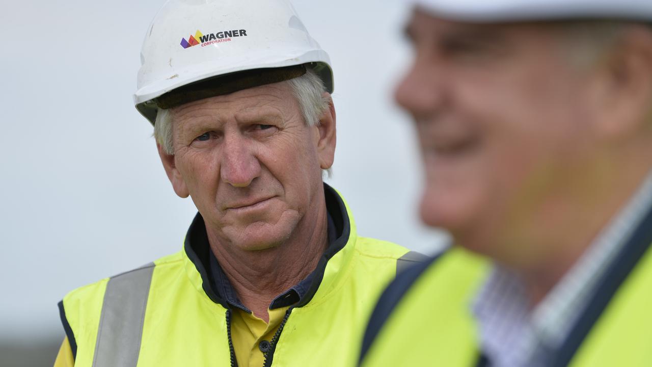 Wagner Corporation director Denis Wagner listens to Minister for Agriculture Mark Furner at a press conference announcing the completion of the first buildings built at the Wellcamp quarantine facility. Picture: Kevin Farmer