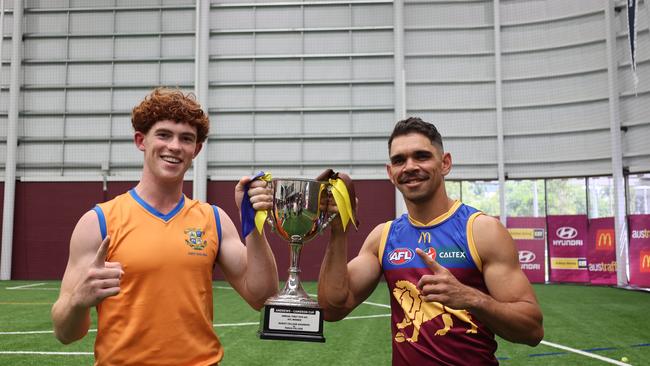 The Marist College Ashgrove captain Isaac Roach with old boy Charlie Cameron.