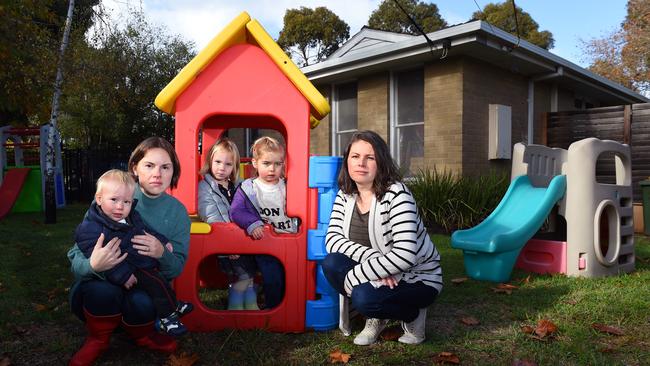 Pia Lower with her children Jonathan, 1, Marianne, 3, and Sophie Cummins with her daughter Olivia, 3. Picture: Josie Hayden