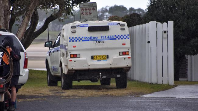 A police van situated at the end of Camden St, Ballina where officers found an elderly woman's body, believed to that of Margaret Jill Gribble. Photo: Tessa Flemming