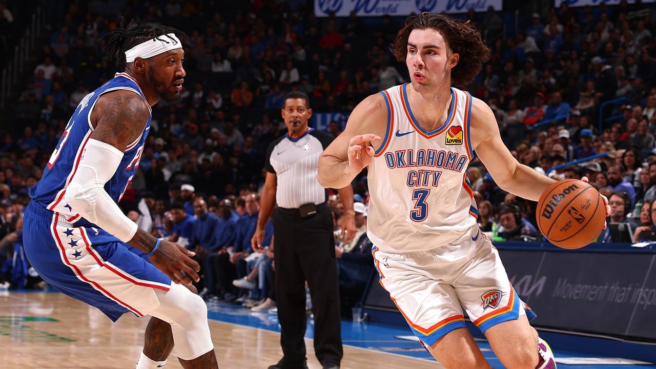 Josh Giddey playing for the Oklahoma City Thunder on Sunday (Photo by Zach Beeker/NBAE via Getty Images)