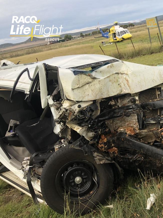 The Toowoomba RACQ LifeFlight Rescue helicopter crew were called to the scene of a crash which has left a teen in a serious condition. Picture: RACQ LifeFlight Rescue