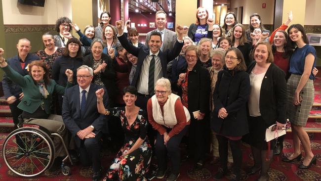 MPs and supporters celebrating the passing of the bill last week. Brad Hazzard MP is pictured front row second from left. Picture: Supplied