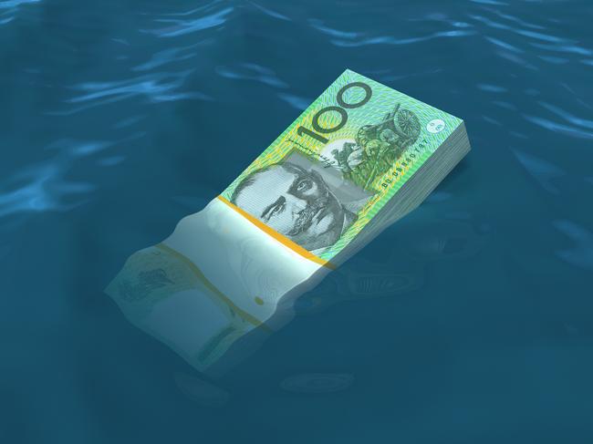 Sinking bunch of new Australian Dollar notes. money generic