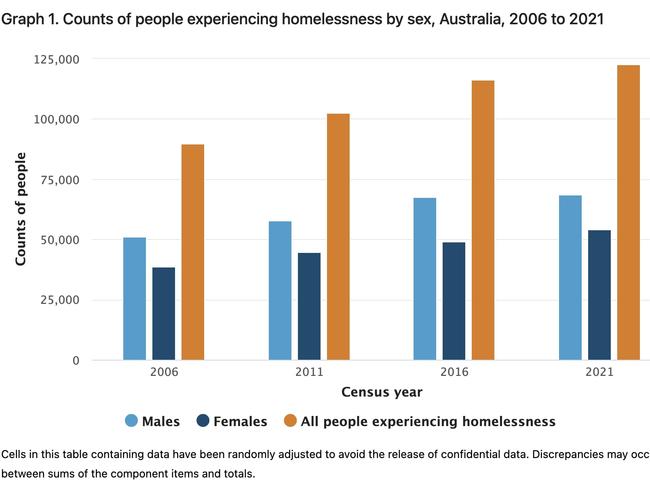 Counts of people experiencing homelessness by sex.