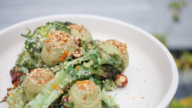 Charred broccoli, chilli cashews and avocado.