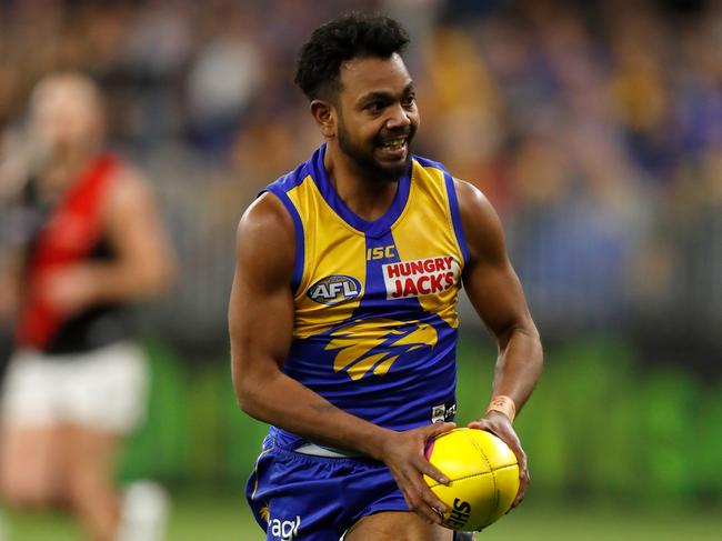 PERTH, AUSTRALIA - SEPTEMBER 05: Willie Rioli of the Eagles in action during the 2019 AFL First Elimination Final match between the West Coast Eagles and the Essendon Bombers at Optus Stadium on September 05, 2019 in Perth, Australia. (Photo by Michael Willson/AFL Photos)