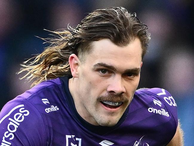 MELBOURNE, AUSTRALIA - SEPTEMBER 14:  Ryan Papenhuyzen of the Storm runs the ball during the NRL Qualifying Final match between Melbourne Storm and Cronulla Sharks at AAMI Park on September 14, 2024 in Melbourne, Australia. (Photo by Quinn Rooney/Getty Images)