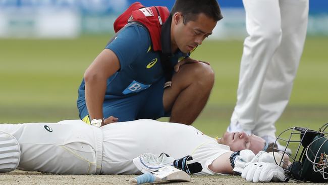 Steve Smith was laid out by a bouncer from England's Jofra Archer during last year’s Ashes. Picture: AP Photo/Alastair Grant