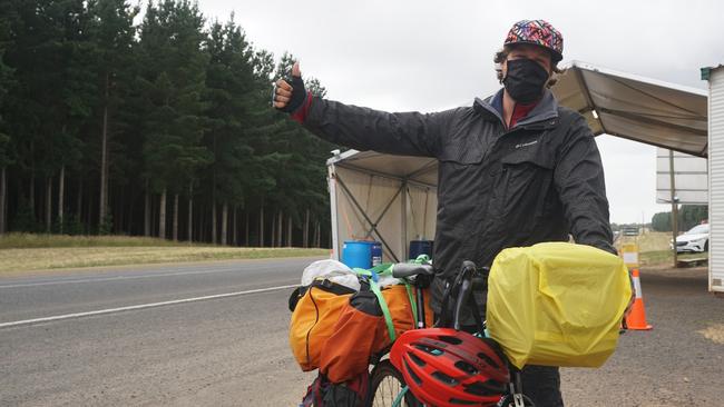 After being stuck in Victoria for months without a car Jan Truter is finally making his way home to the Yorke Peninsula on his bike. Picture: Jessica Ball