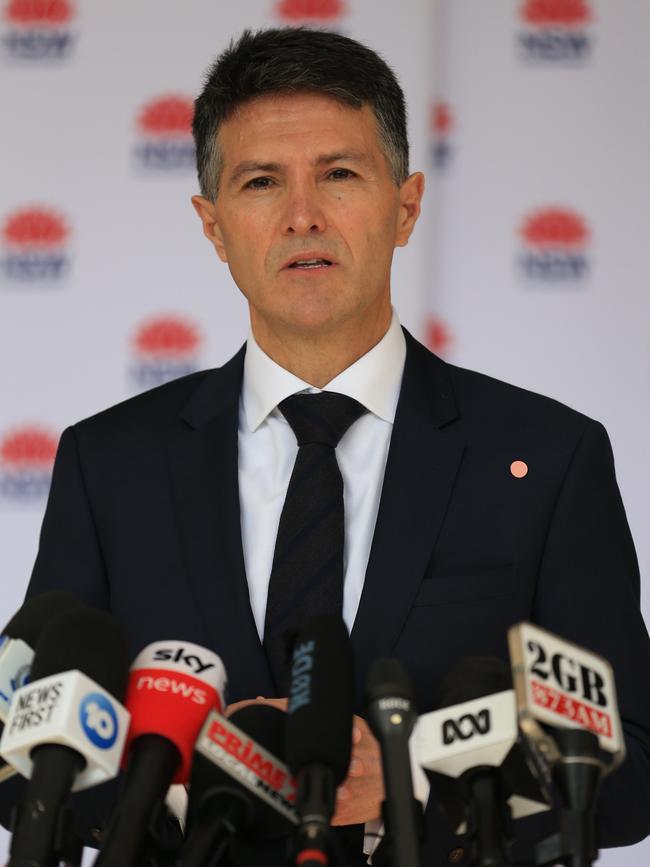 NSW Minister for Digital and Customer Service Victor Dominello at a press conference on Wednesday. Picture: NCA NewsWire / Christian Gilles