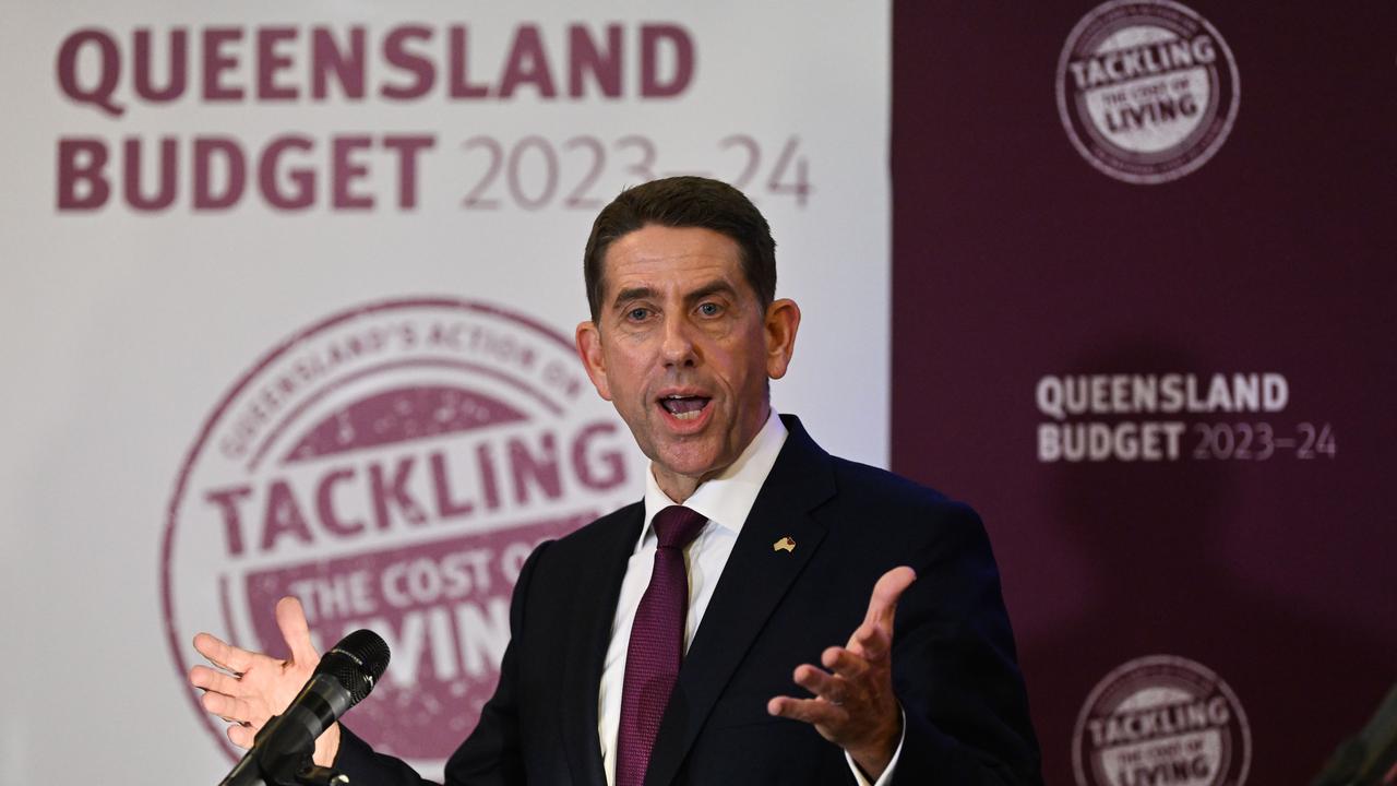 Treasurer Cameron Dick announcing the 2023 budget. Picture: Dan Peled / NCA NewsWire