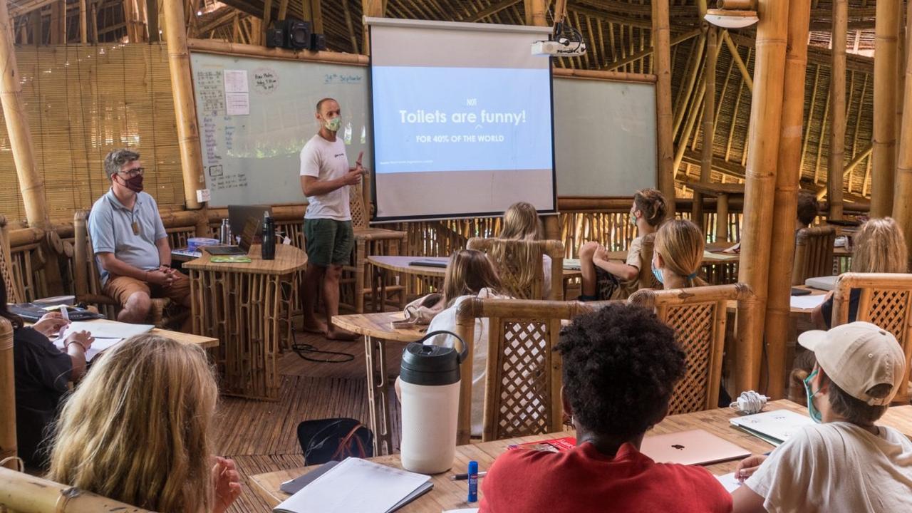 Phil King playing teacher for the day. Picture: Supplied