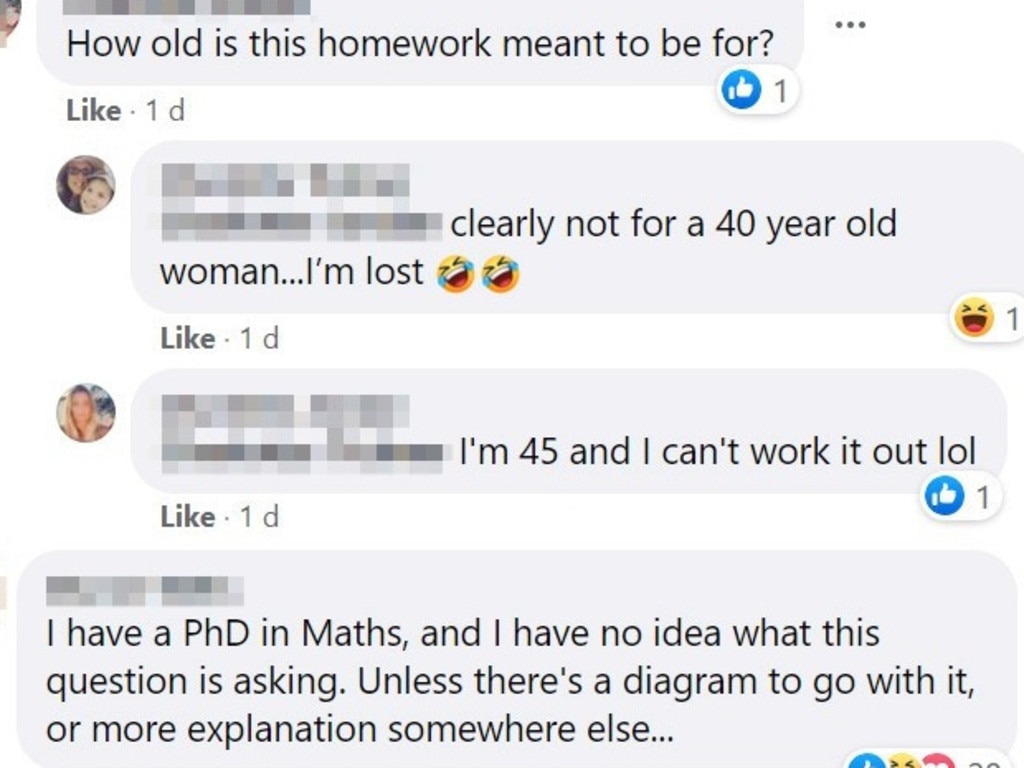 The mum confirmed she got it right eventually – but the homework stumped numerous people. Picture: Facebook