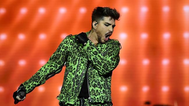 Adam Lambert of Queen performs during the Fire Fight Australia bushfire relief concert at ANZ Stadium in Sydney. He will headline the Mardi Gras Party. Picture: Joel Carrett